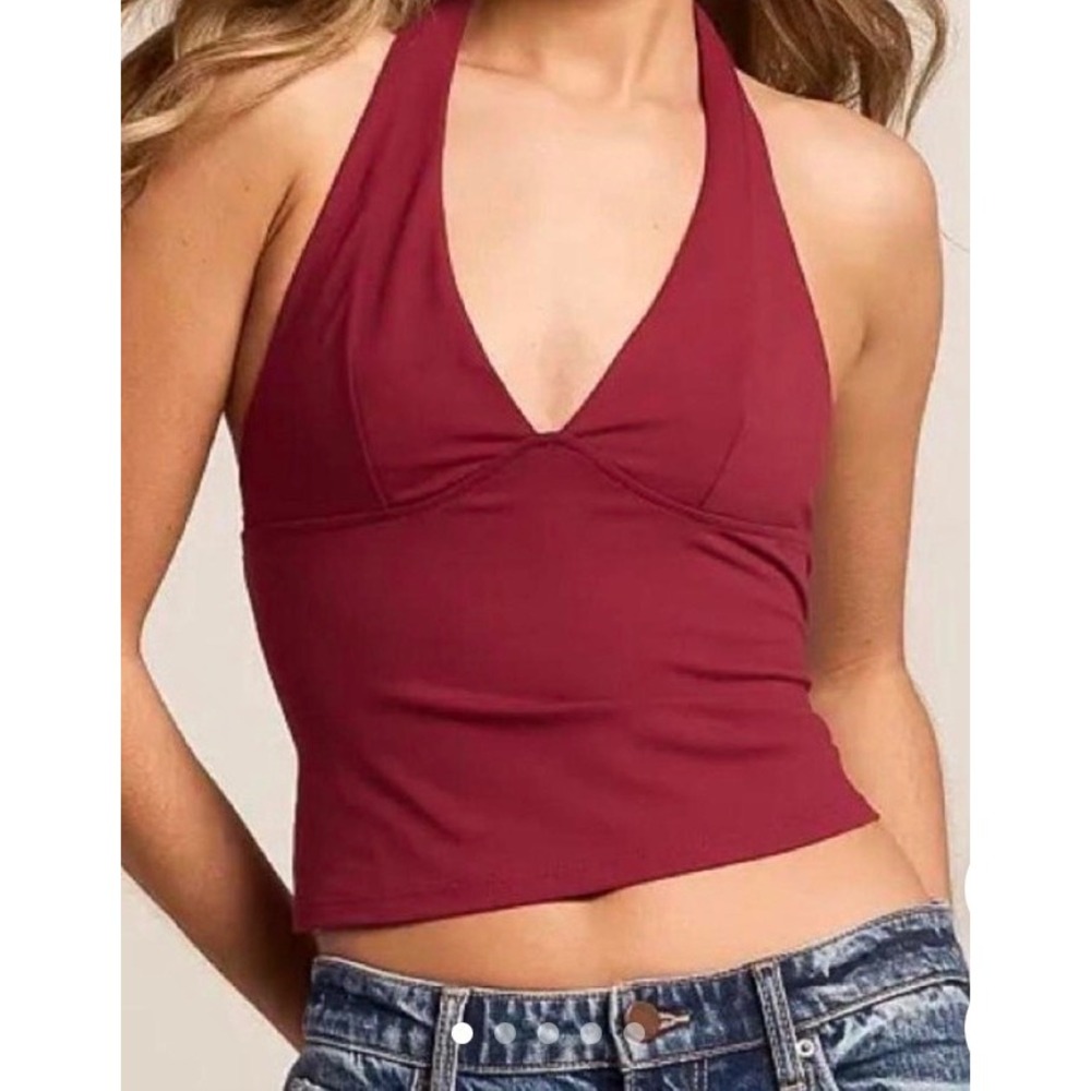 Free People Pomegranate Wine Halter Top Size L NEW